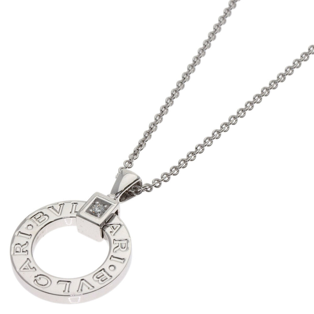 Bulgari Double Logo 1P Diamond Necklace 18K White Gold Women's BVLGARI